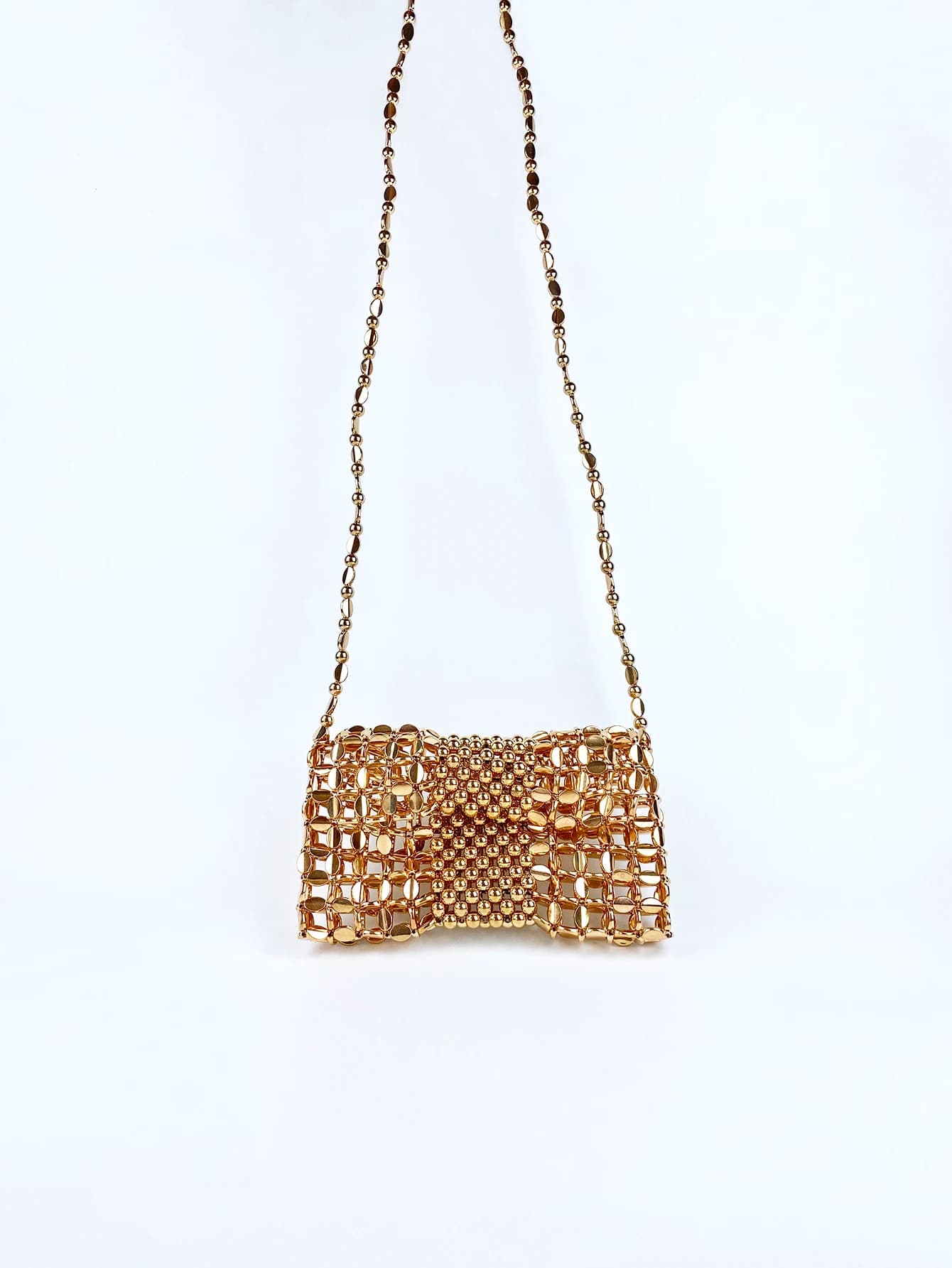 Nuovo design di nicchia catena intrecciata in oro cellulare zero portafoglio a tracolla borsa a tracolla intrecciata con perline fatta a mano da donna