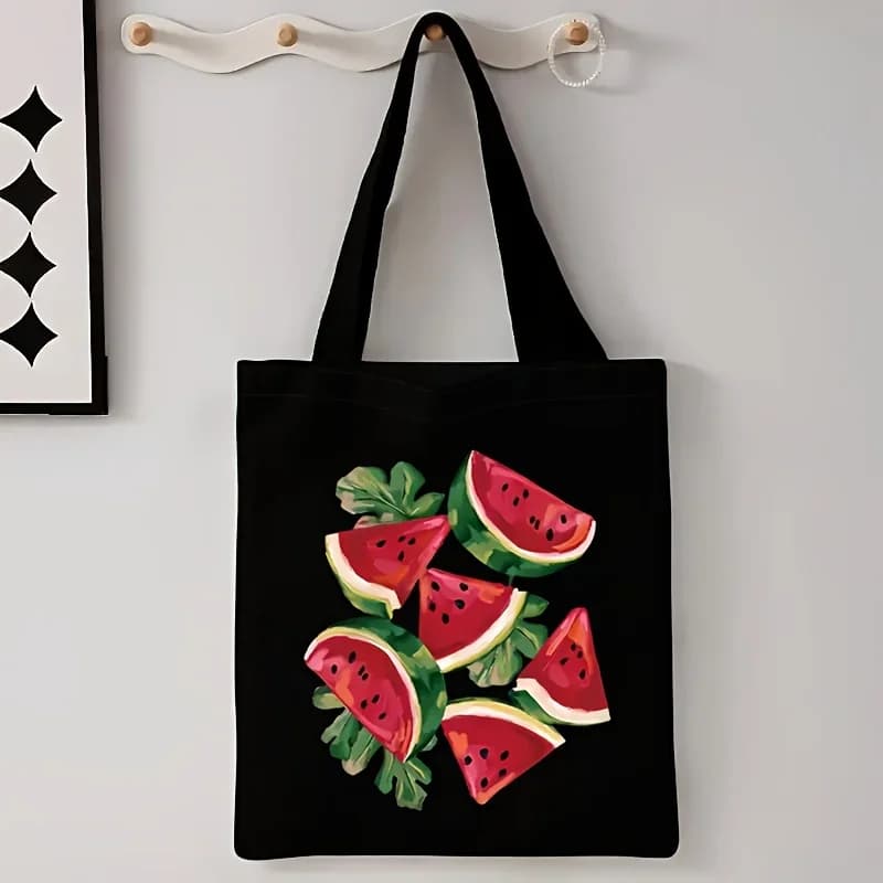 Borsa tote in tela stampata con anguria alla moda, borsa a tracolla spaziosa e riutilizzabile, adatta per viaggi e shopping