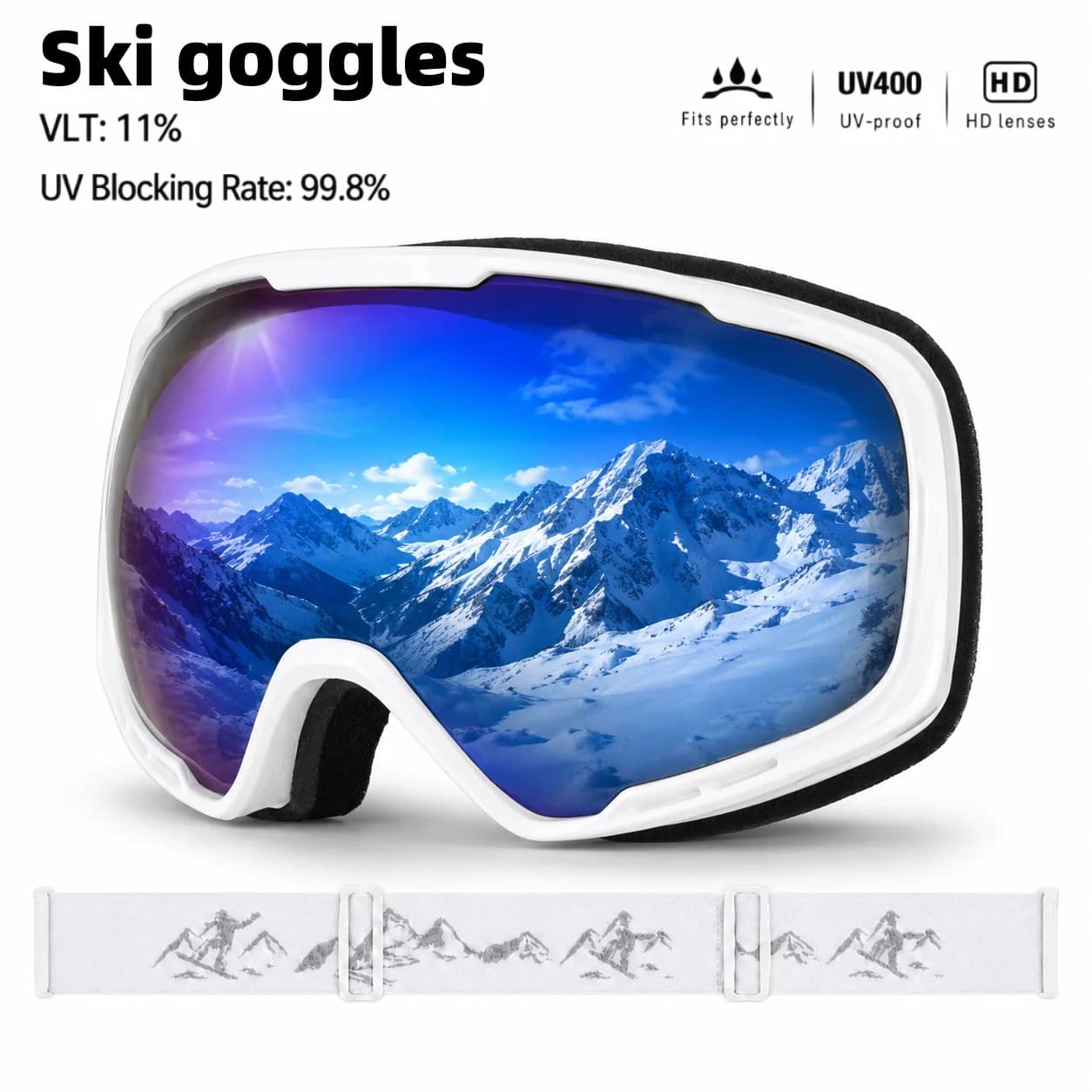 Double-layer Anti-fog Ski Goggles, UV400 Ultraviolet Protection Large Spherical Lens Goggles, Unisex Snow Ski Eyewear