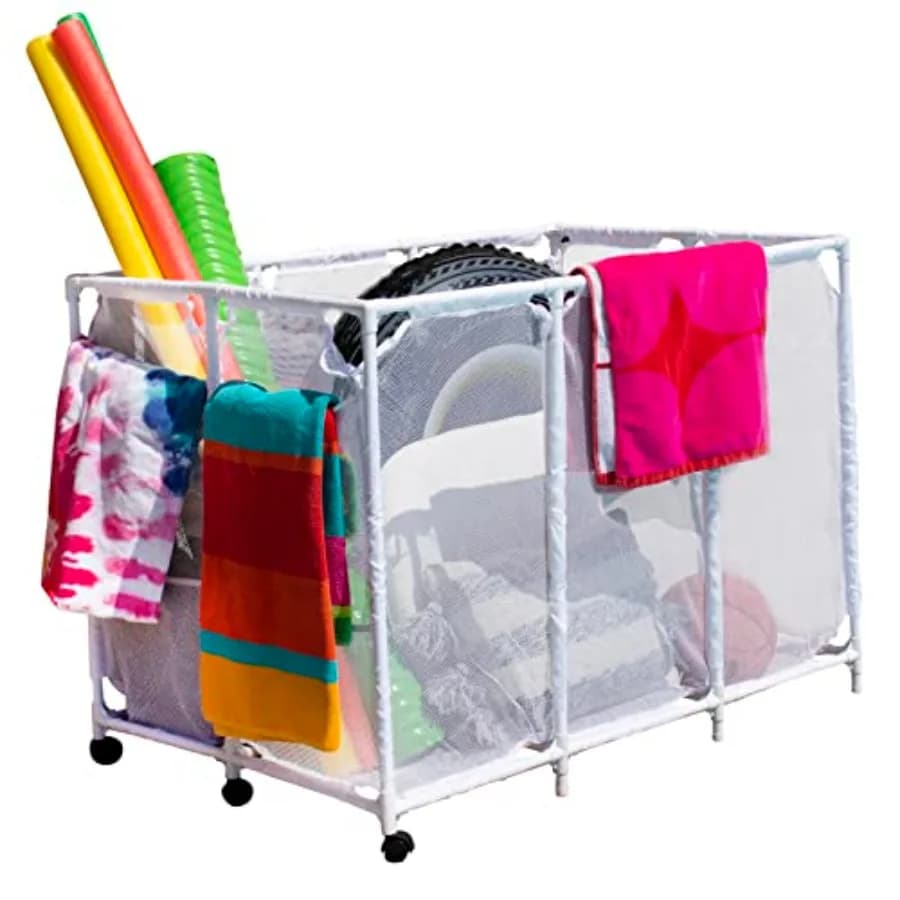 Contenitore Moderno Blu XX-Large per Piscina con Design a Rete in Nylon per Organizzare Occhialini, Palloni da Spiaggia, Galleggianti e Giocattoli da Nuoto, Ideale per