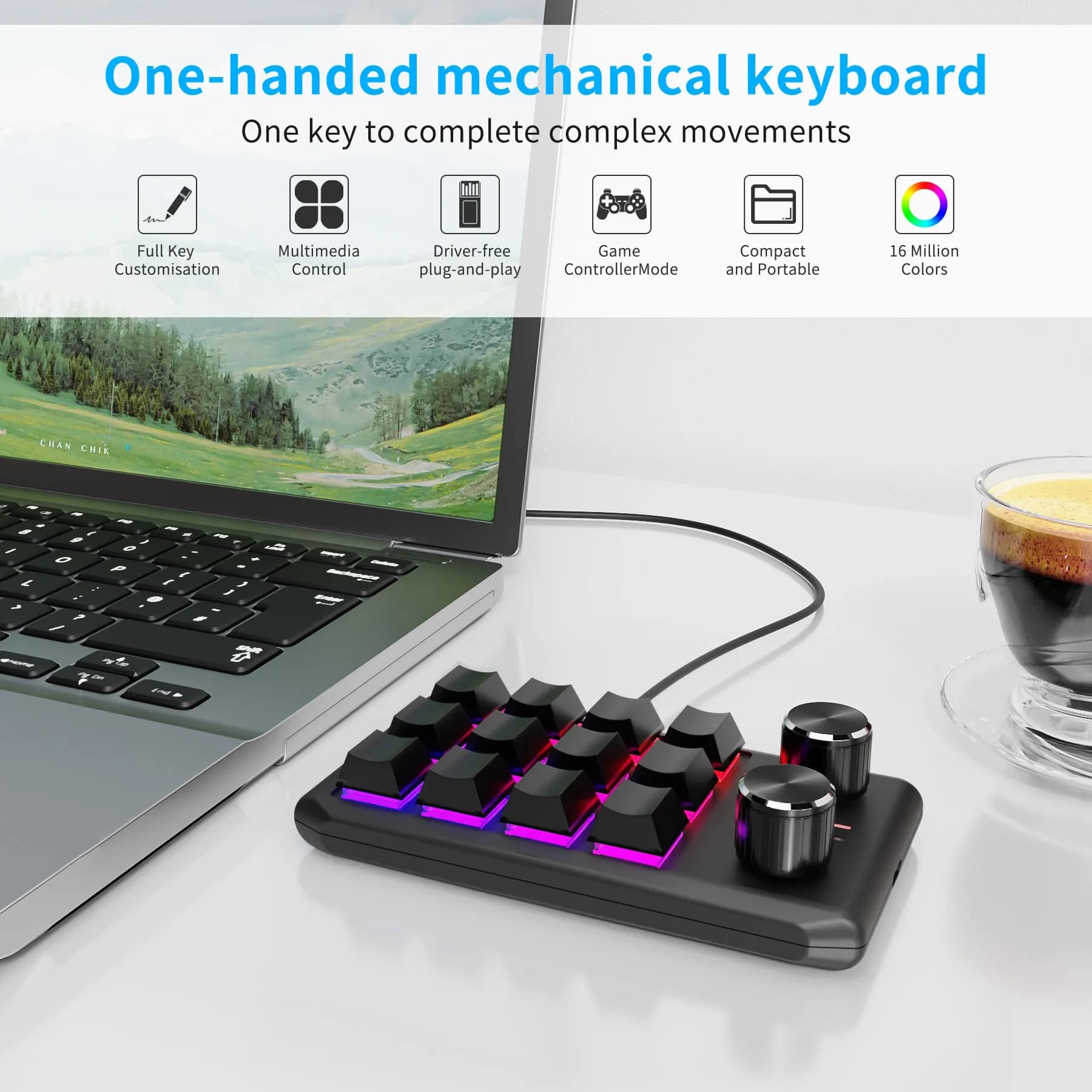 Bluetooth/3 modalità Mini Macro Tastiera personalizzata 12 tasti 2 manopole Programmazione Tastiera meccanica Interruttore da disegno per giochi Tastiera hot-swap