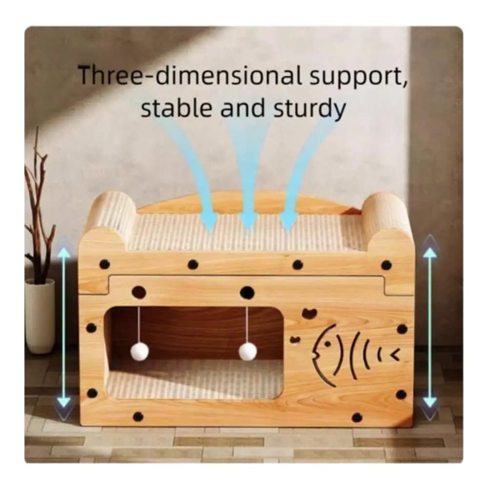 Fish Cat Scratcher With 2Level Lounge Bed Durable Corrugated Board For Indoor Cats, Fits Up To 10kg