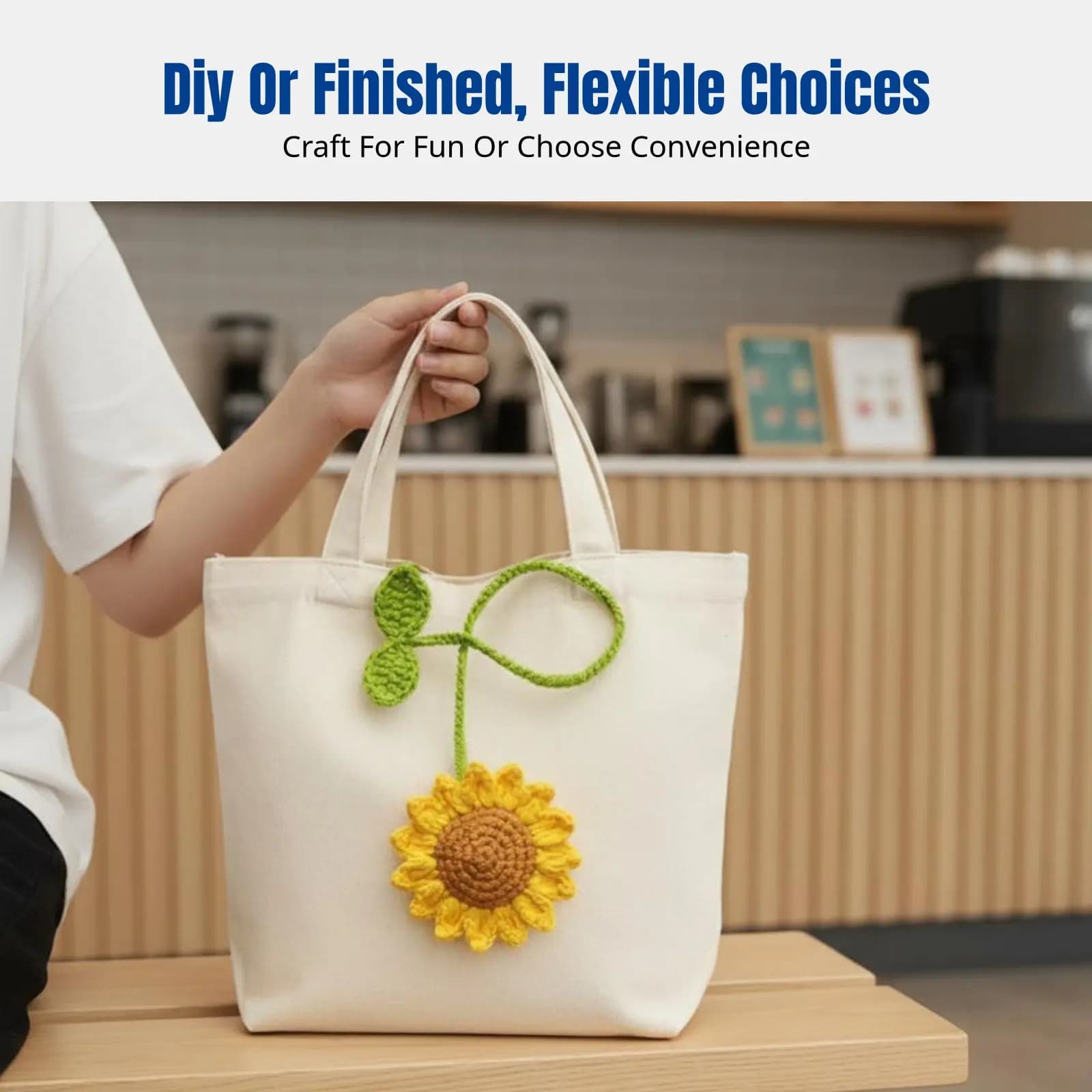 Ciondolo per Borsa a Forma di Fiore Giallo Fatto a Mano, Kit Fai da Te in Filato all'Uncinetto, Portachiavi Carino, Pronto o da Fai da Te, Idea Regalo