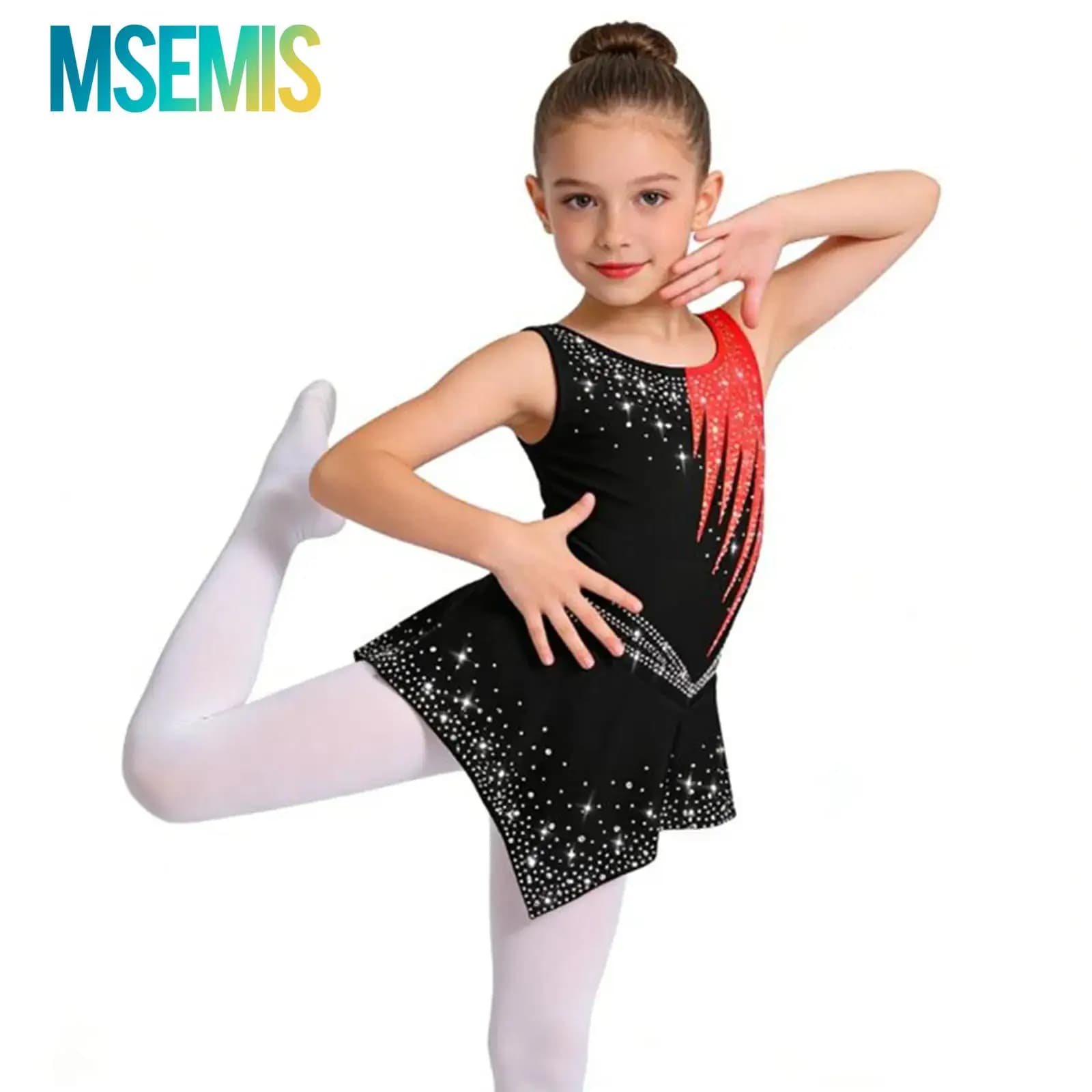 Body per ginnastica ritmica per ragazze per bambini, pattinaggio artistico, maglia da balletto, costume da spettacolo di danza, body con strass lucidi