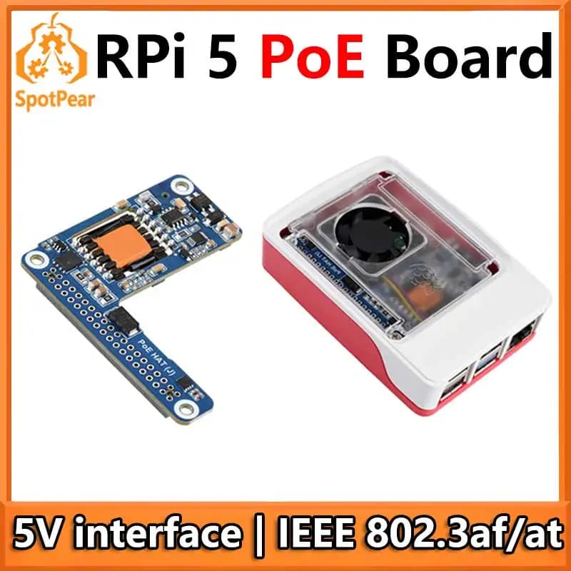 Waveshare Raspberry Pi 5 PoE MINI HAT (J) Modulo di Alimentazione 5V/5A tramite Ethernet RJ45 802.3af/at per Pi5/CM5