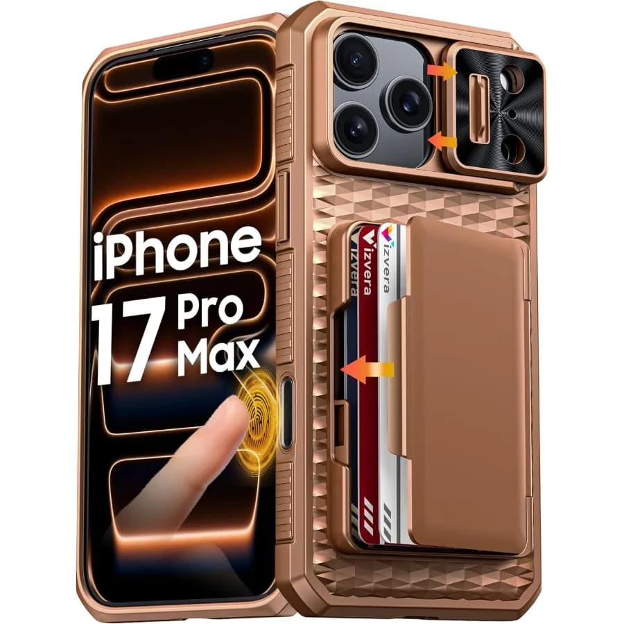 Per iPhone 17 Pro Max Custodia a portafoglio Porta carte RFID Controllo fotocamera Copertura per fotocamera Protezione in silicone antiurto robusta per tutto il corpo
