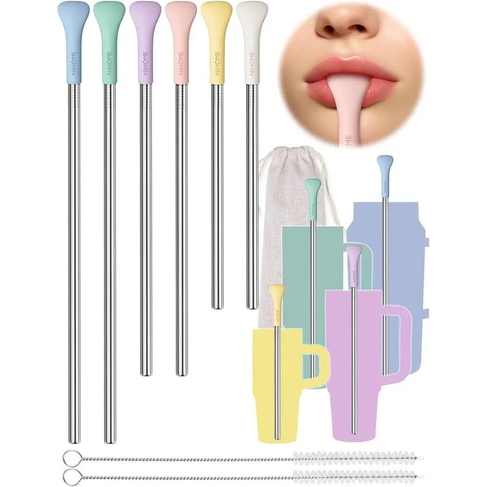 Bicchiere in Acciaio Inossidabile Anti-Rughe con Cannuccia in Silicone a Punta Larga, Disponibile nelle Misure 20/30/40 oz, Riutilizzabile, Durevole, con Spazzola e Borsa per il Trasporto