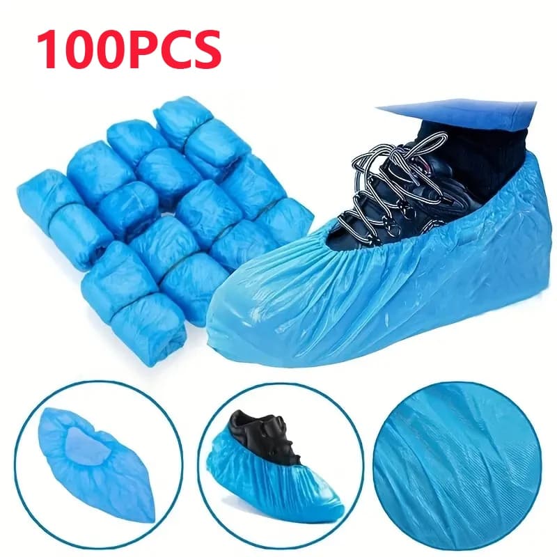 Copriscarpe monouso impermeabile da 100 pezzi Copriscarpe imbottito in PE per interni in plastica antiscivolo