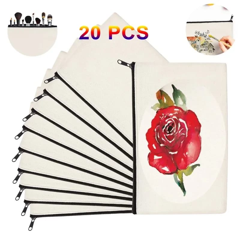 Sacchetti per il trucco in tela vuota da 20 pezzi spazi vuoti per sublimazione astuccio per penne in tela fai-da-te cosmetici sacchetti per matite sacchetti con cerniera multiuso Beige