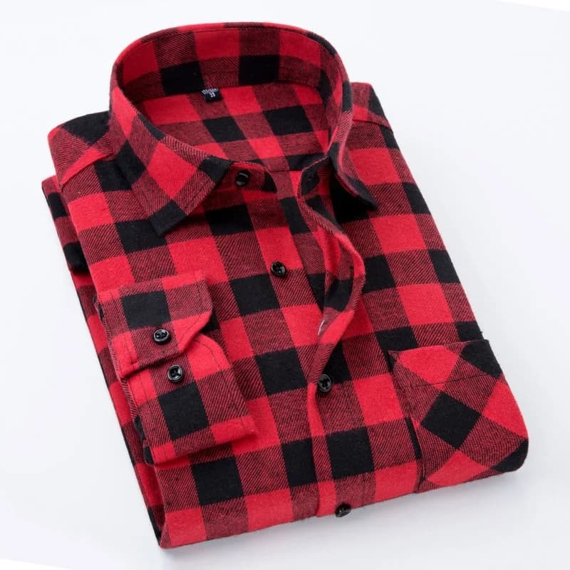 Camicia a quadri 2025 Nuovo Autunno Inverno Flanella Camicia a quadretti rossa Camicie da uomo Manica lunga Chemise Homme Camicie a quadri maschili in cotone
