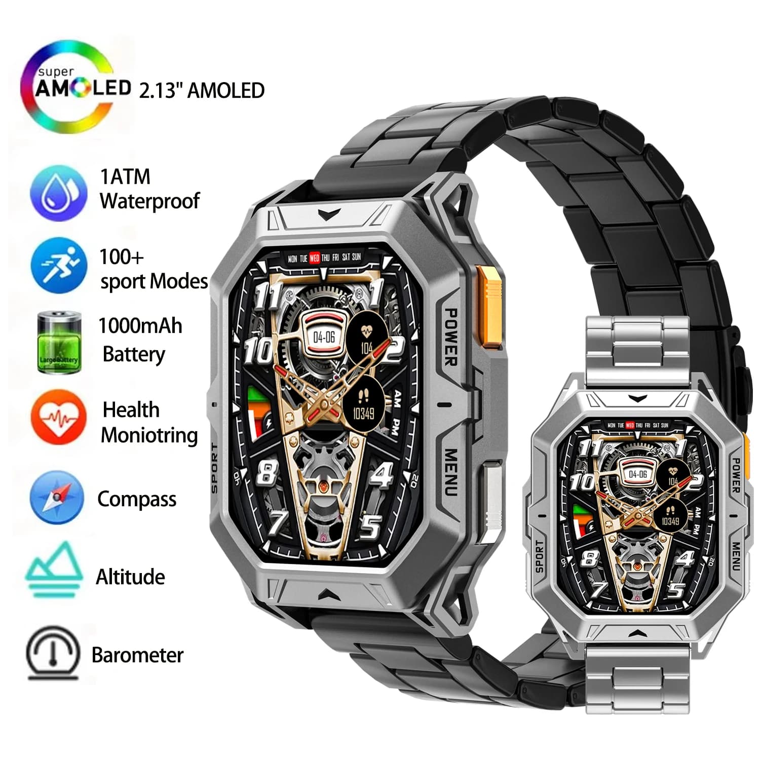 Smartwatch X1pro with 1000mAh Battery, Man's Watch with Compass, Altimeter, Barometer, Waterproof 1ATM, BT Calls, for Open Sport