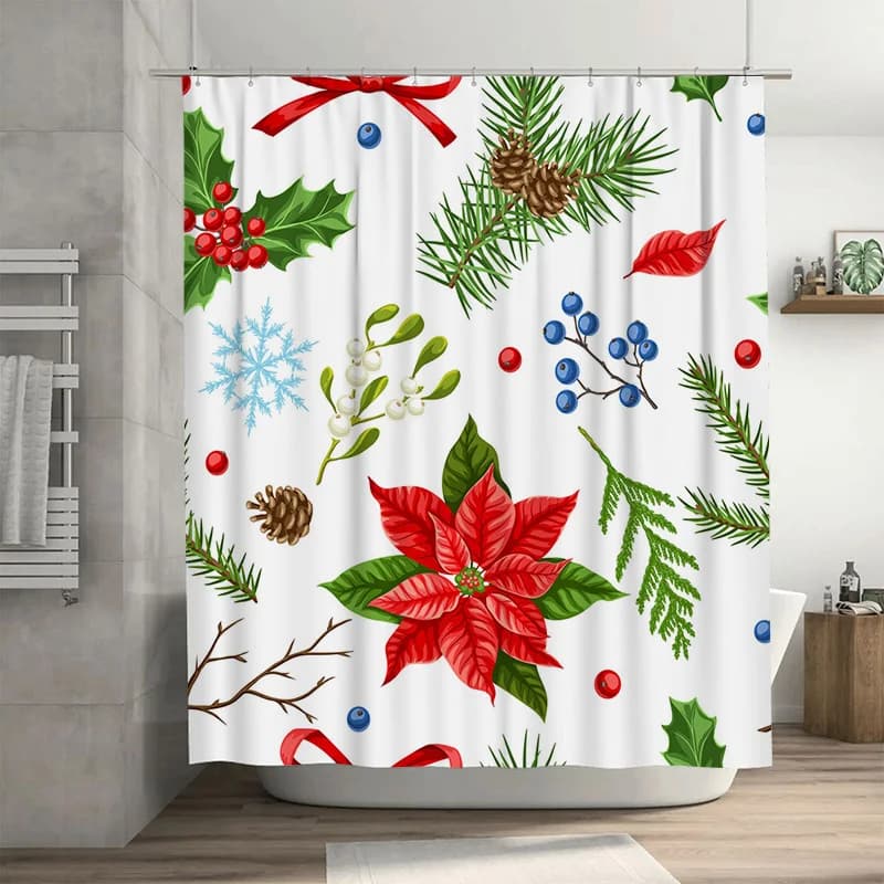 TU Tenda da doccia natalizia Decorazioni festive per le vacanze Sfondo in tessuto per bagno in fattoria Decorazioni per la casa con motivo natalizio a tema invernale