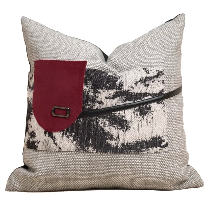 Fodera per cuscino di lusso Cuscini decorativi in stile lavaggio con inchiostro cinese Federa per cuscino grigia rossa Decorazioni per la casa Cuscini da tiro 45x45