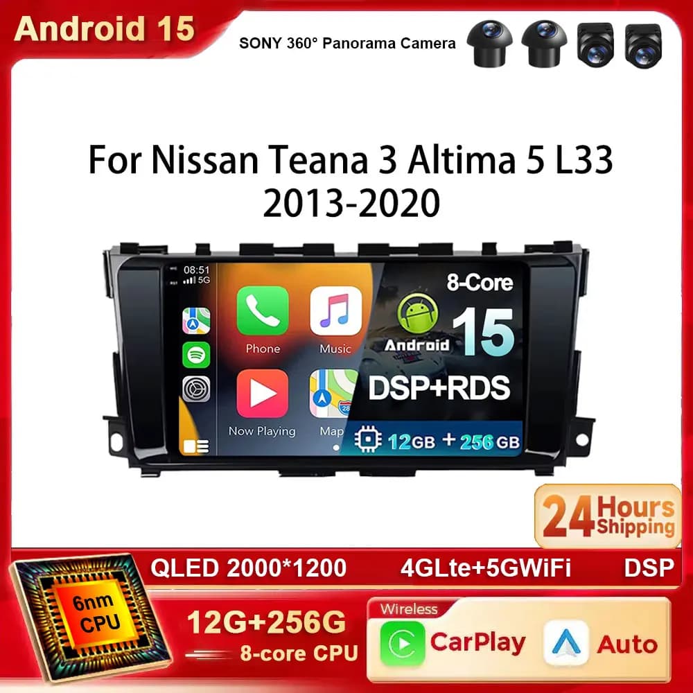 Android 15 2K Autoradio Per Nissan Teana 3 Altima 5 L33 2013 - 2020 Navigazione GPS Lettore Video Multimediale BT WIFI 4G Carplay