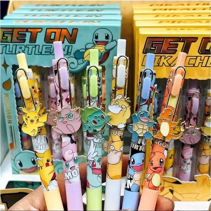 Set di 6 Penne a Pressione Pokemon, Penna Neutra Pikachu, Cartone Animato Carino, per Studenti, Ufficio, Scuola, Cancelleria, Regali, Giocattoli