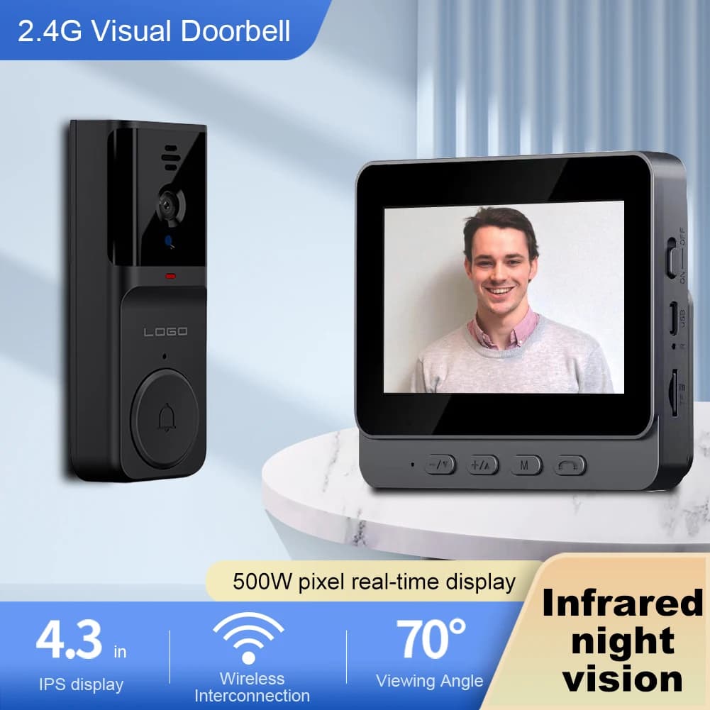 Campanello Video Wi-Fi HD 2.4G con Display IPS da 4.3 Pollici, Citofono Intelligente con Audio Bidirezionale per Sorveglianza Domestica