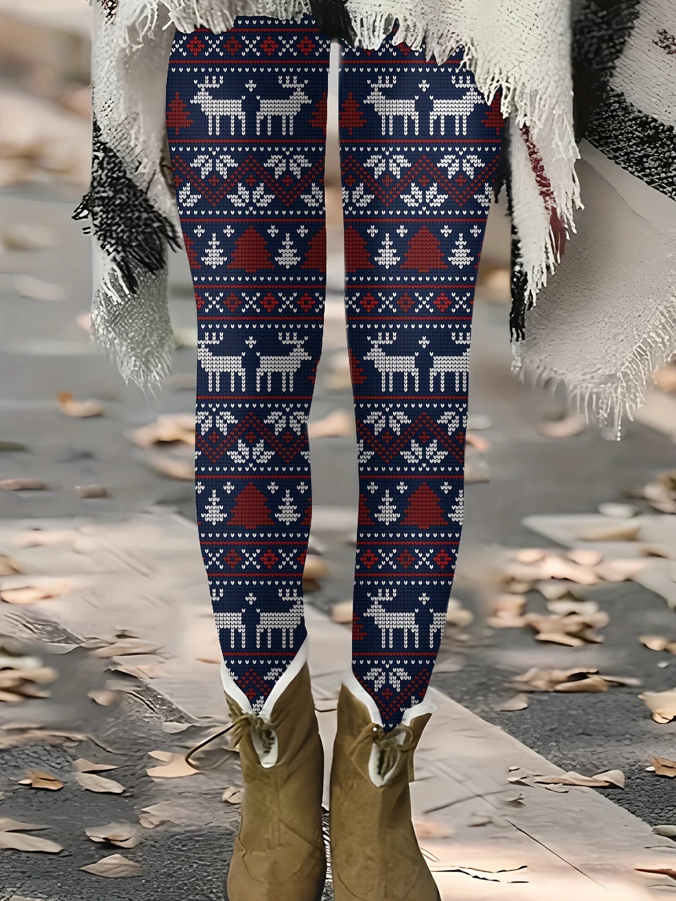 Leggings Invernali con Stampa Natalizia per Donne, Morbidi ed Elastici, con Renne e Fiocchi di Neve, Pantaloni Casual