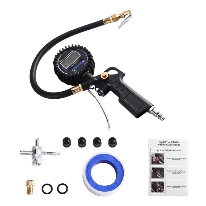 【Top Sale !!】Auto Tire Inflator With Digital Tire Pressure Gauge 250 PSI Air Chuck Compressor Accessories Rubber Hose