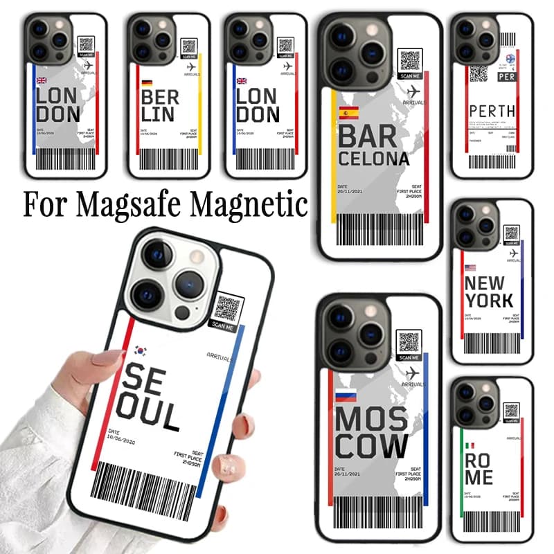 Cover per iPhone con design Carta d'Imbarco Urbana per iPhone 17 AIR 16 15 14 13 12 11 Pro Max Plus, con supporto magnetico wireless Magsafe