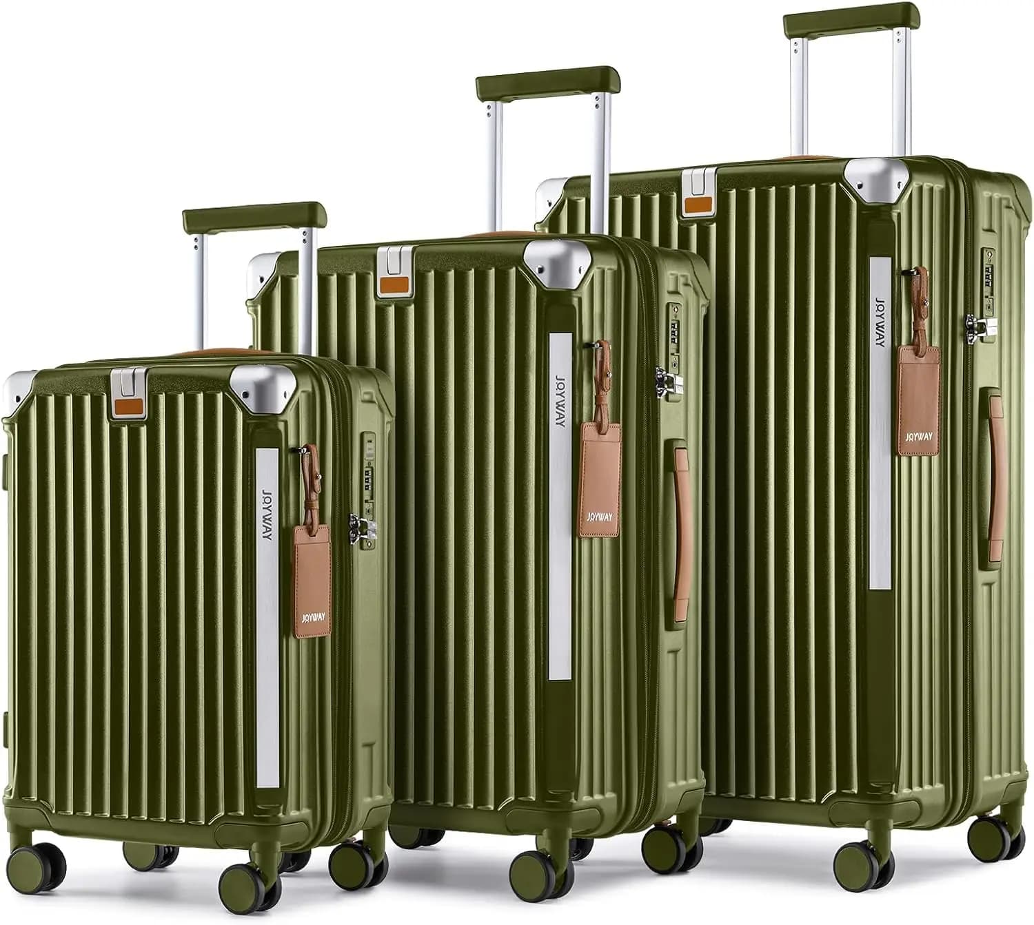Set di 3 Valigie Rigide Espandibili con Portabicchiere Intelligente, Porta USB, Serratura TSA e Ruote Girevoli in Verde Scuro