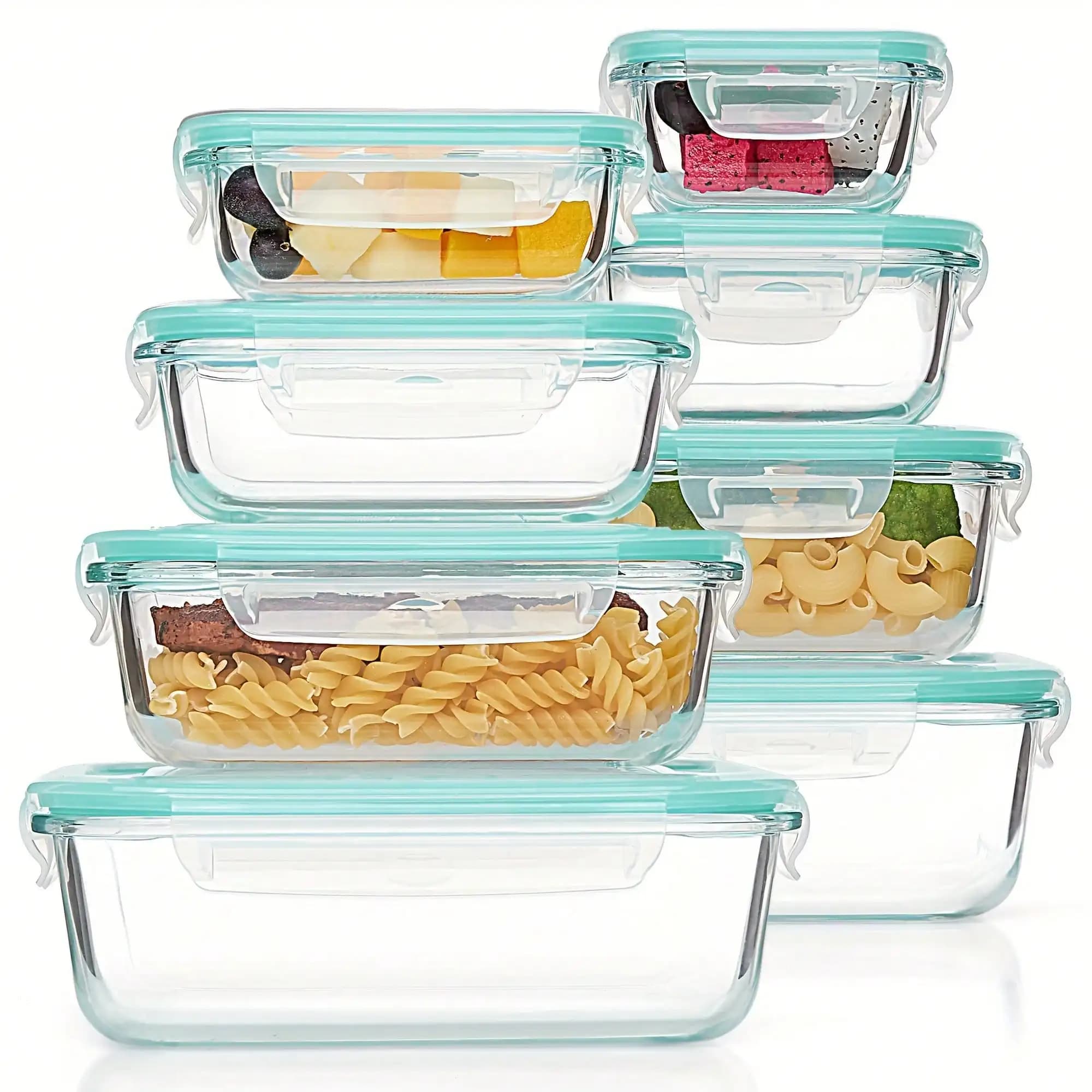 Contenitori per alimenti in vetro da 8 pezzi: coperchi a prova di perdite, per frutta/verdura/preparazione dei pasti, cucina/picnic/frigorifero