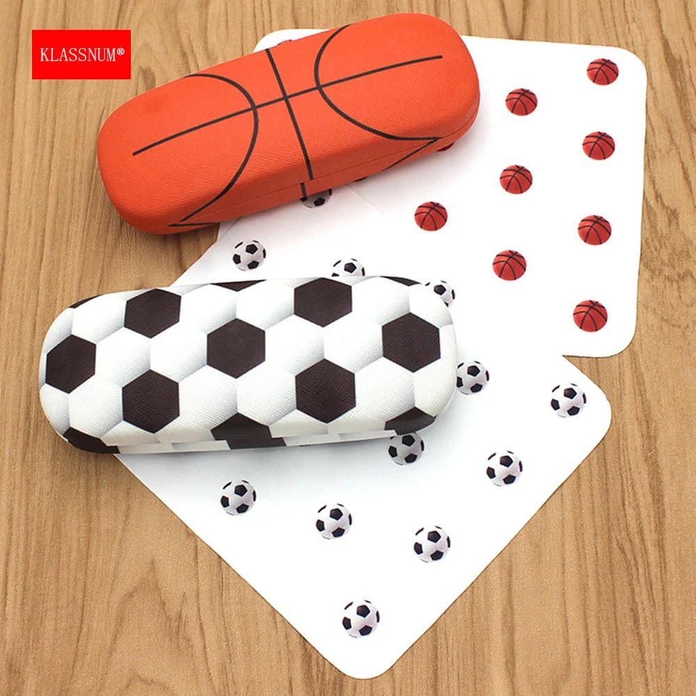 KLASSNUM Custodia per occhiali modello basket calcio Scatola per occhiali miopia anti-pressione Scatola per occhiali da sole per bambini con panno