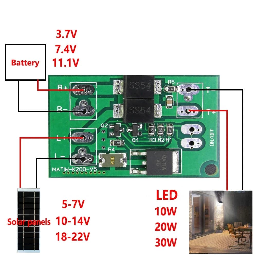 Pannello Solare Automatico Caricabatterie Scheda Luce Notturna Lampada LED Interruttore di Controllo Garden Street Light 3.7V 7.4V 11.1V Modulo