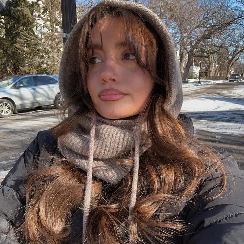 Cappelli Invernali con Cappuccio in Maglia Stile Coreano per Donne, Berretti con Coulisse per Esterno, Collo Finto e Protezione per Orecchie