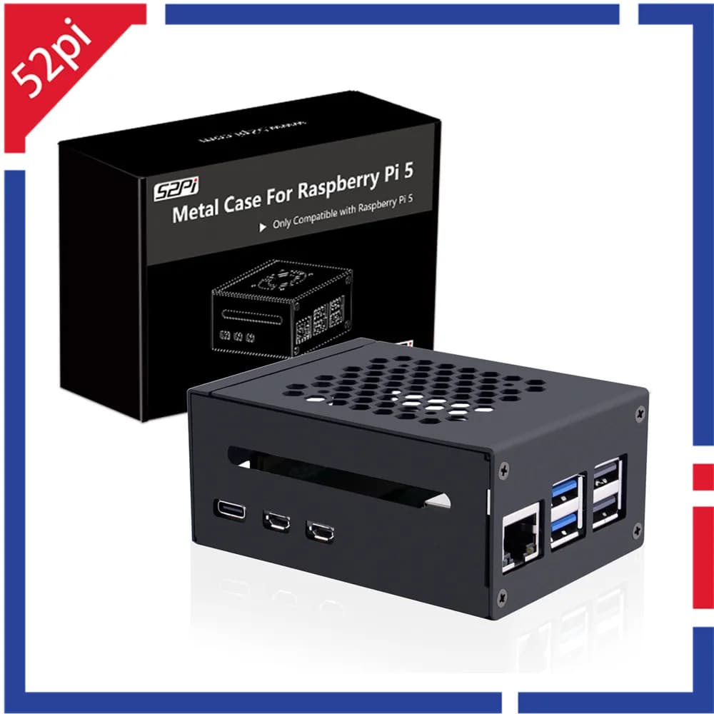 52Pi Raspberry Pi 5 Metal Case Compatible with N04 N05 M.2 NVMe to PCLe Adapter X1000 PCLe Peripheral Boards