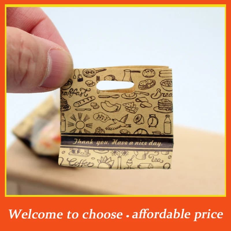 2 Sacchetti di Carta per Alimenti per Casa delle Bambole, Accessori per Casa delle Bambole 1/12, Mini Sacchetto Vuoto per Pane, Modello di Sacchetto in Carta di Pelle Bovina