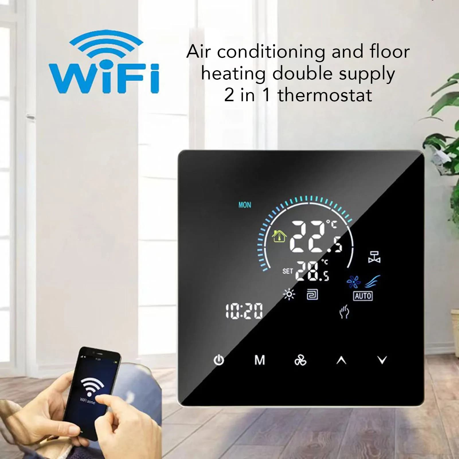 Termostato WiFi Intelligente con Funzione di Archiviazione Dati, Display a Colori Touchscreen, Programmabile e Versatile con Blocco Bambini per la Casa