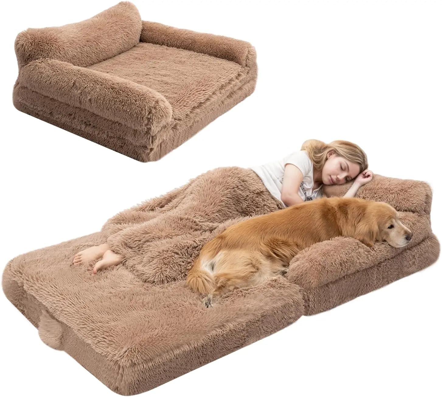 Letto Pieghevole per Umani e Cani, Morbido e di Grandi Dimensioni con Coperta, Letto Ortopedico Lavabile per Cani con Memory Foam