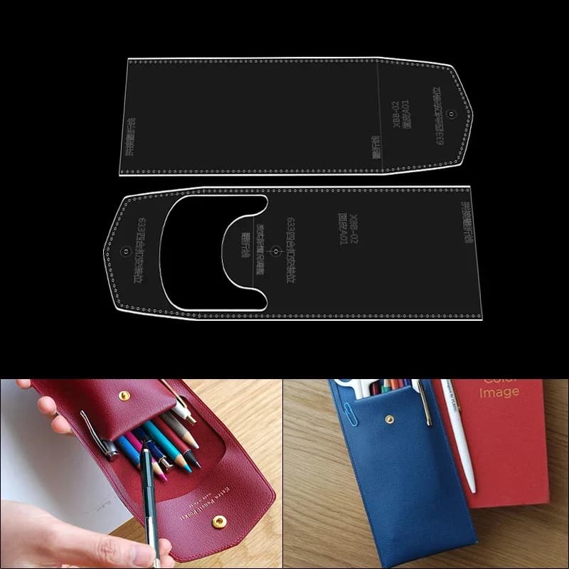 2 Pezzi Modelli in Pelle per Realizzazione Astucci Portapenne, Stencil Fai-da-Te per Borse di Cancelleria, Stampo Acrilico per Artigianato in Pelle
