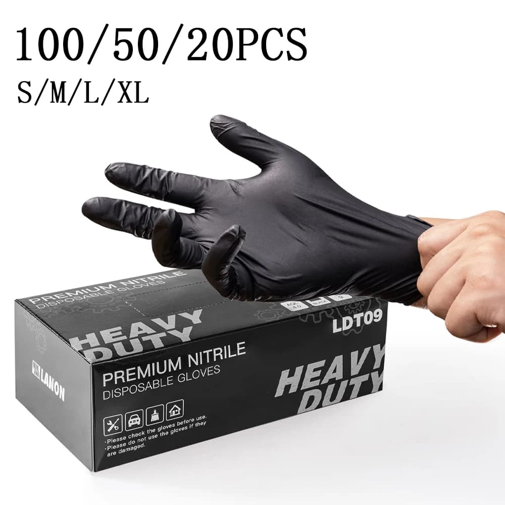 100/50/20PCS Guanti monouso in nitrile nero senza lattice impermeabili durevoli adatti per la cucina lavorazione degli alimenti salone di bellezza