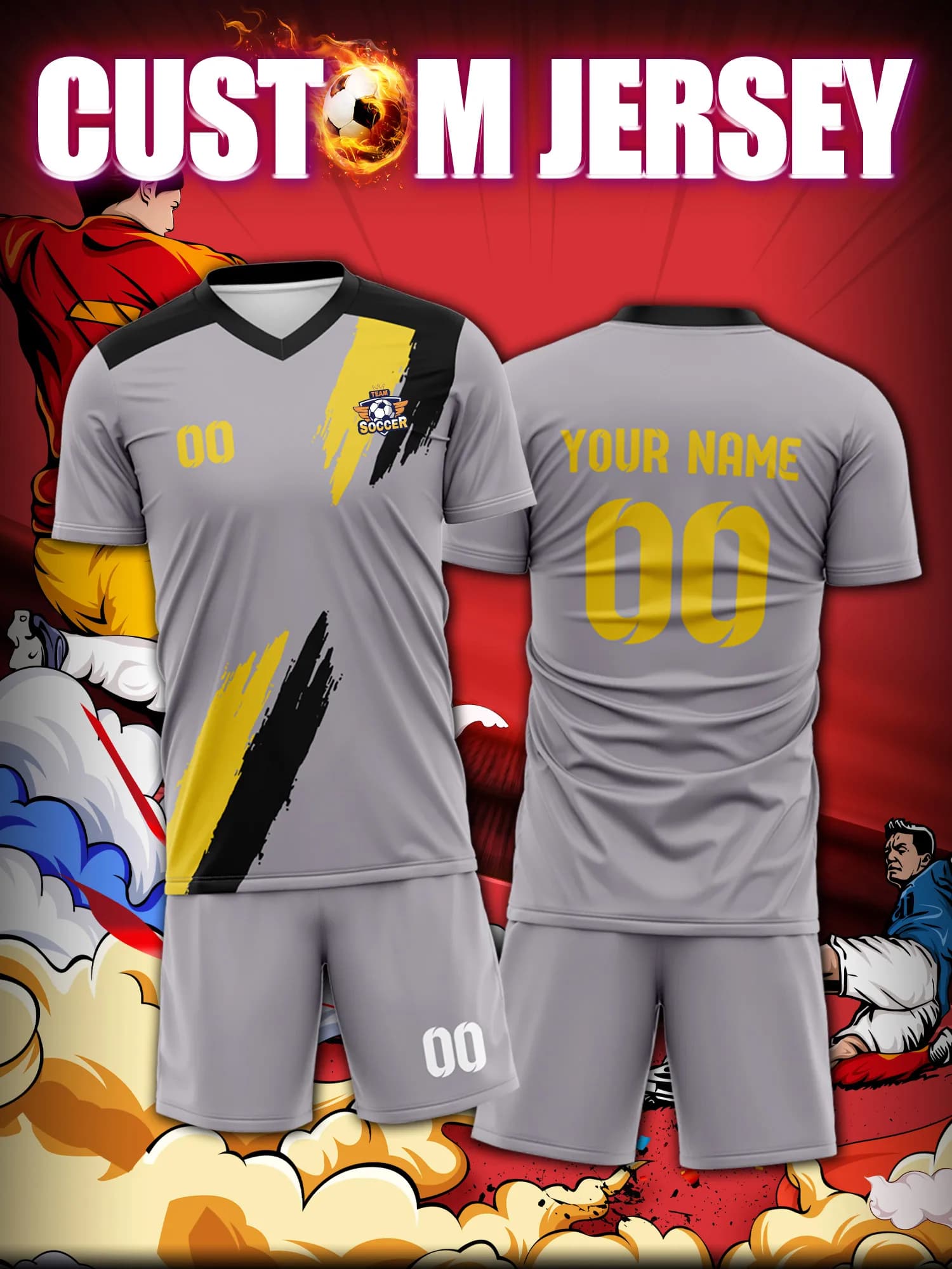 Custom football jersey with image, number and custom name, casual football clothing and streetwear.