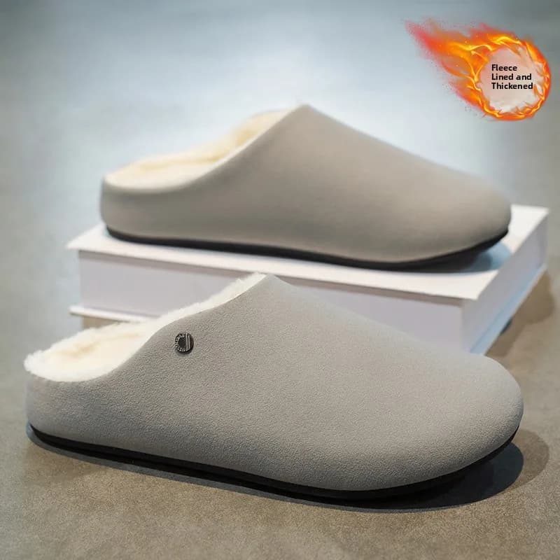 Men's Cotton Slippers Winter Thick Bottom Anti-slip Wear-resistant Fleece Warmth Slip-on Half Slippers Comfortable Casual Shoes