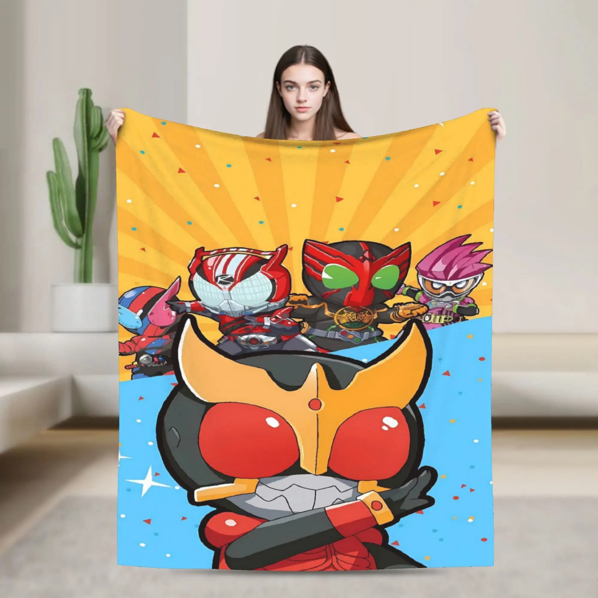 Cartoon Pop Kamen Rider Chibi Flannel Blankets Warm Throw Blanket for Couch Bed Camping Funny Bedspread Sofa Bed Cover