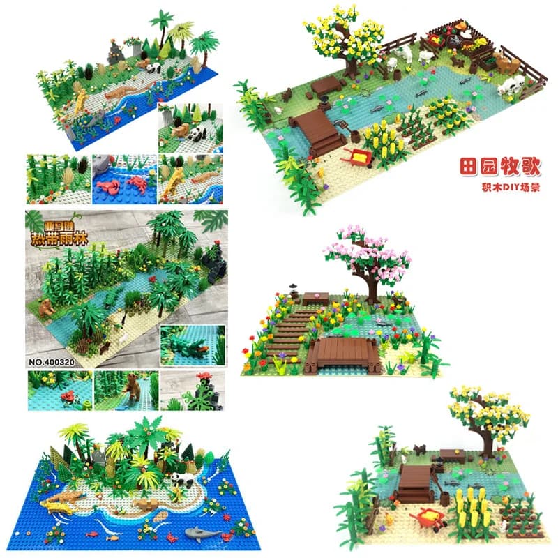 Blocchi di costruzione puzzle di piccole particelle della scena della giungla MOC assemblaggio di accessori per blocchi di costruzione di fattoria giocattolo