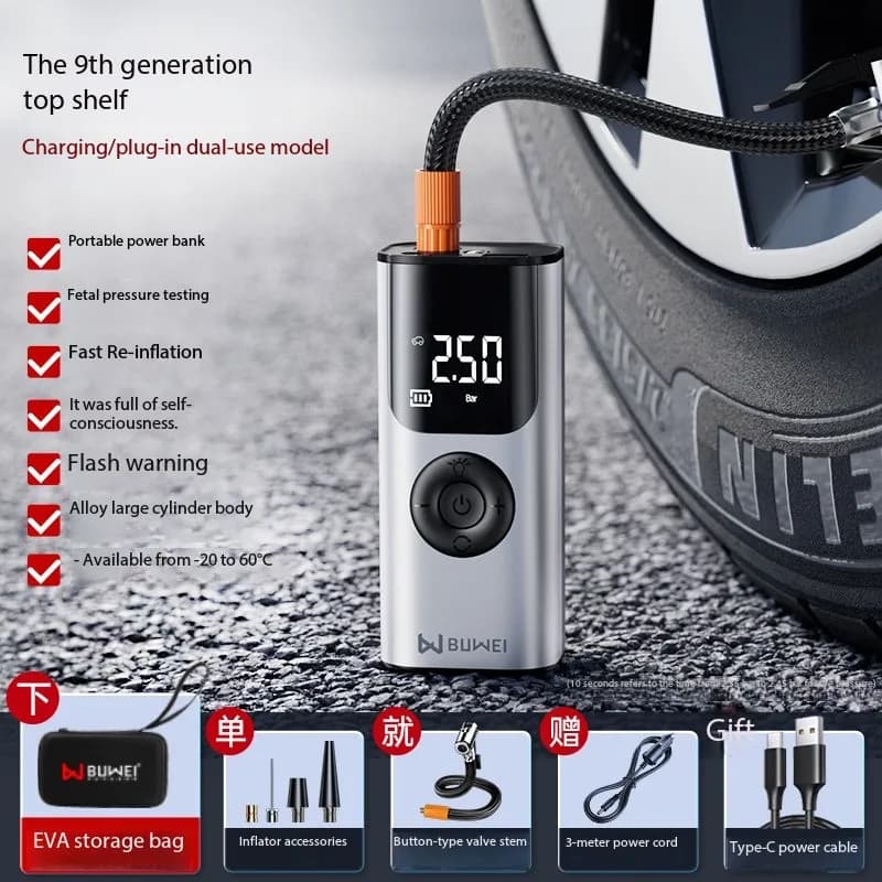 2025NEW Mini Gonfiatore Pompa per pneumatici Gonfiatore per pneumatici 150PSI Gonfiaggio automatico digitale Compressore d'aria wireless per bicicletta moto