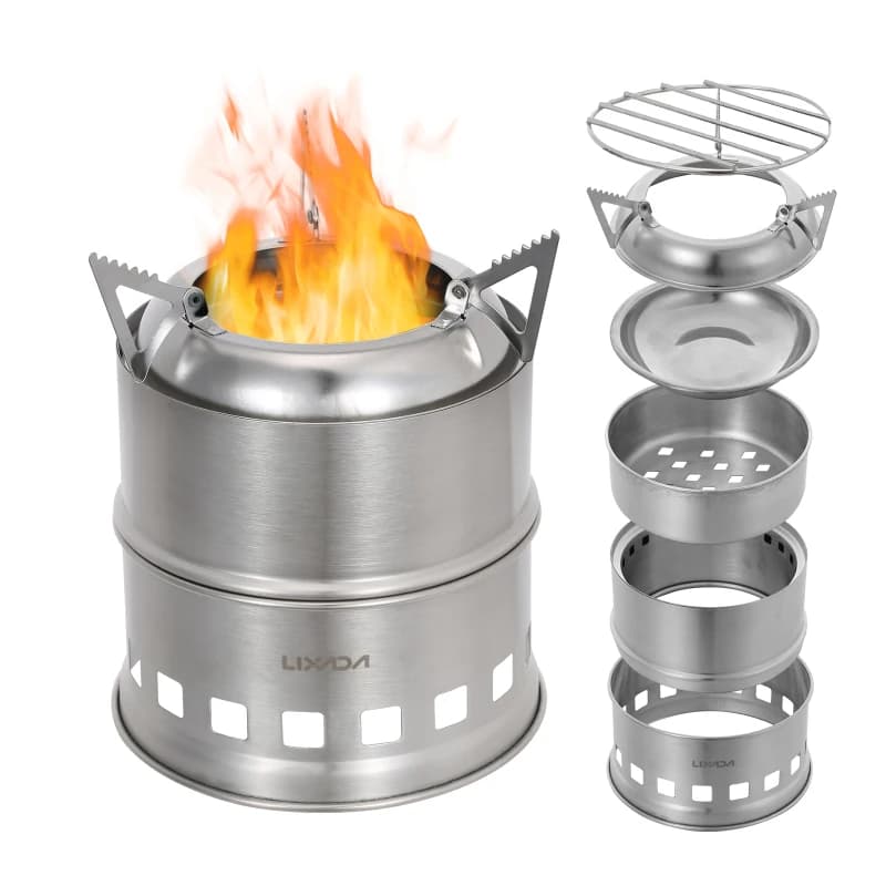 Lixada wood stove in stainless steel camping stove alcohol burner outdoor kitchen Picnic BBQ camping travel