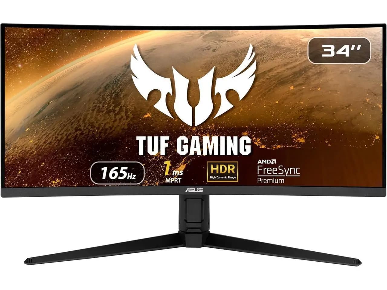 ASUS TUF 34" UWQHD 2K 1440P 165Hz with FreeSync Premium 1ms HDR400 Ultra Low Blue Light Anti Flicker Built-in Speakers Curved Gaming Monitor with Height Adjustable, Pivot & Tilt Stand VG34VQL1B