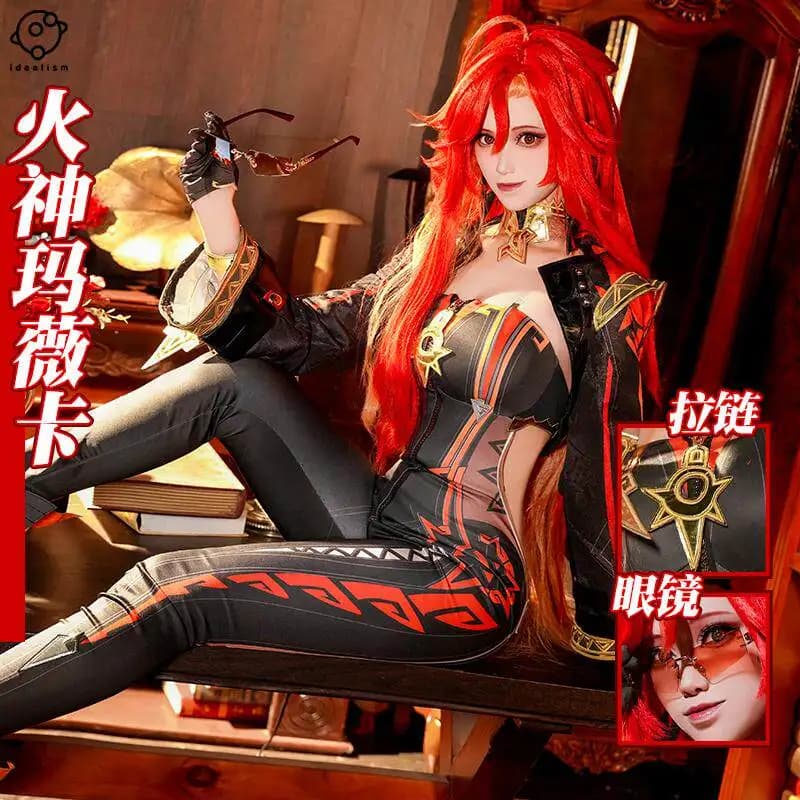Gioco Genshin Impact Costume Cosplay Mavuika Vestito da corsa attillato sexy Guanti Colletto Uniforme Anime Carnevale Halloween Party Set