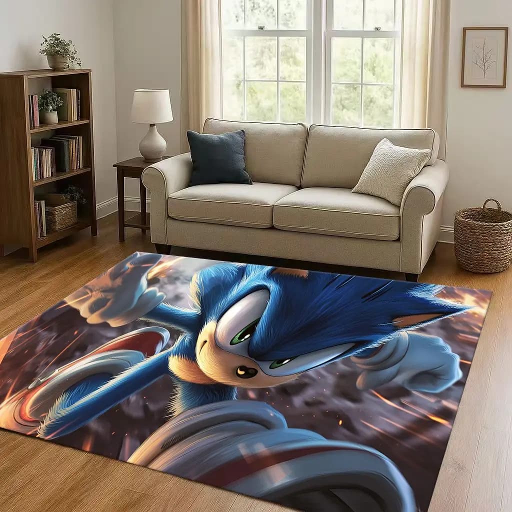 3D S-Sonics Cartoon Soggiorno Tappeto antiscivolo Tappeto morbido per camera da letto Sala giochi e divano, Zerbino per decorazioni per la casa facile da pulire