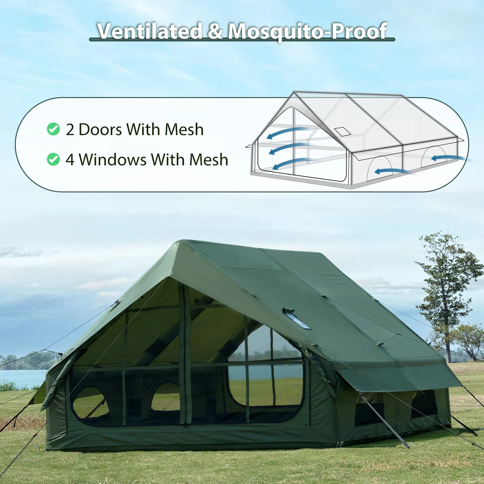 Grande tenda gonfiabile automatica portatile e pieghevole con pompa ad aria, tenda da campeggio per quattro stagioni per 4 persone, per campeggio all'aperto
