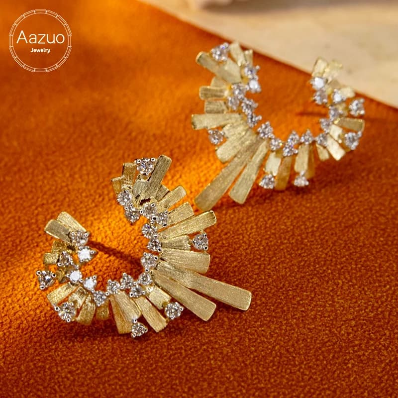 Aazuo Orecchini a lobo a forma di cuore in oro giallo 18 carati con diamanti veri da 0,70 ct, gioielli raffinati, regalo per donne, per feste di fidanzamento