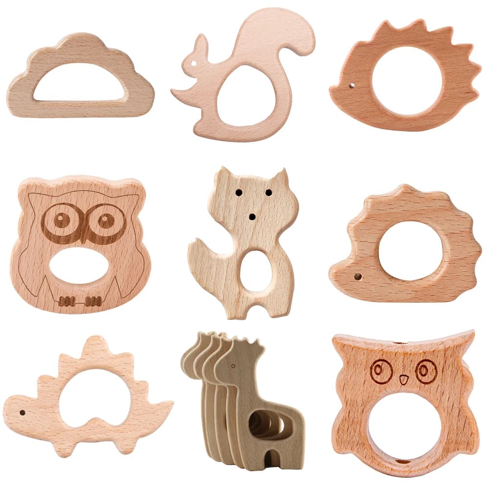 2 pc Giocattoli di legno per bambini 0 12 mesi Cura dei denti del bambino Massaggiagengive in legno Animale riccio Volpe Mano BPA Sonagli gratuiti Sonaglio di legno Giocattoli