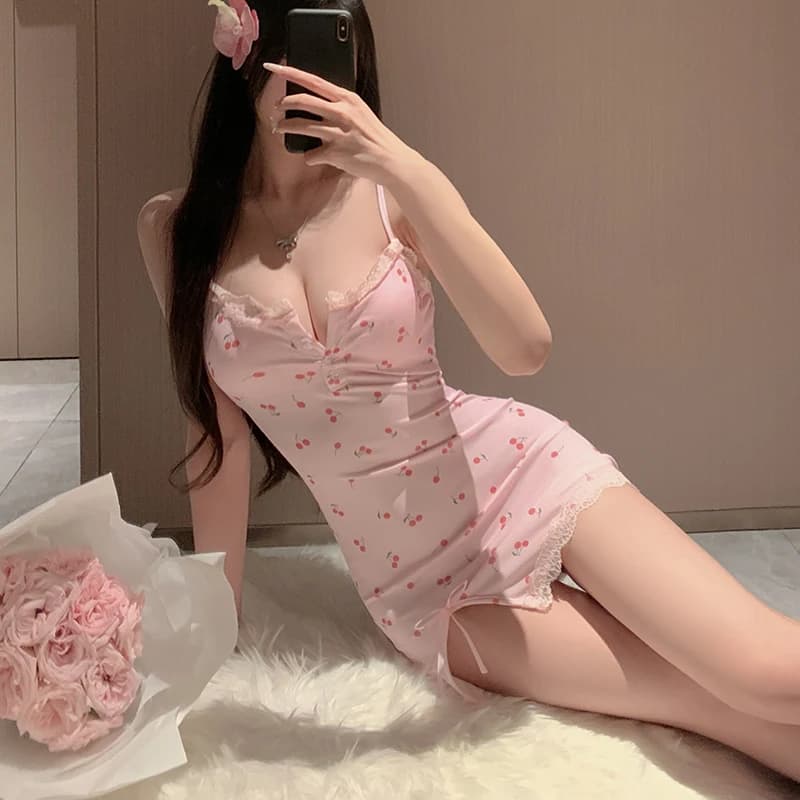 Women's Sexy Camisole Sleep Dress with Removable Pads Front Button Design Adjustable Straps Side Slit Comfortable Nightgown