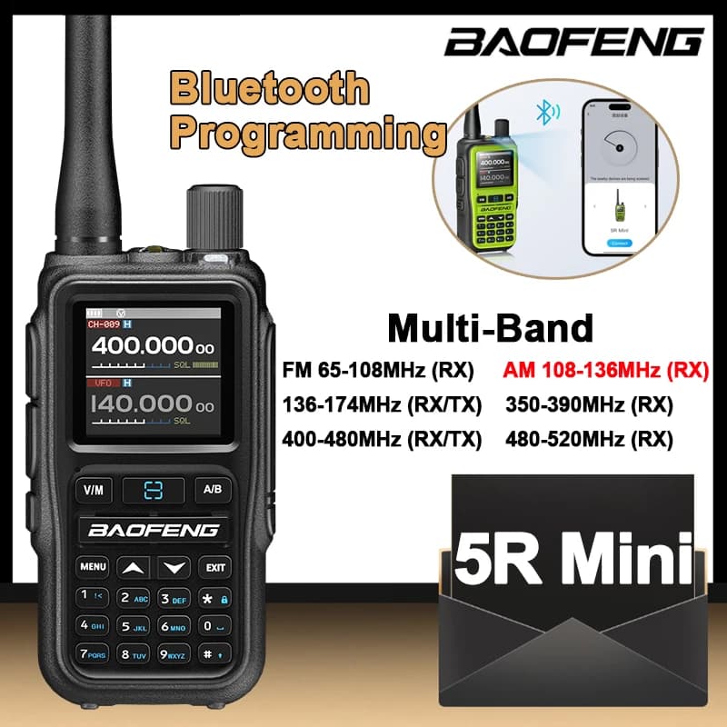 BAOFENG UV 5R Mini Walkie Talkie Air Band Bluetooth AM Tipo-C Ham a lungo raggio Radio bidirezionale Regali di compleanno di Natale Aggiornamento UV5R