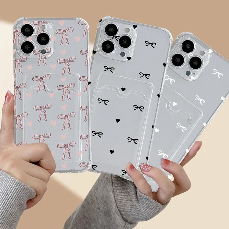 Love Heart Bow Card Holder Case For Samsung A17 A07 A56 A36 A26 A25 A15 A55 A35 A06 A54 A14 A24 A34 A05 A05S A53 A23 A33 A73