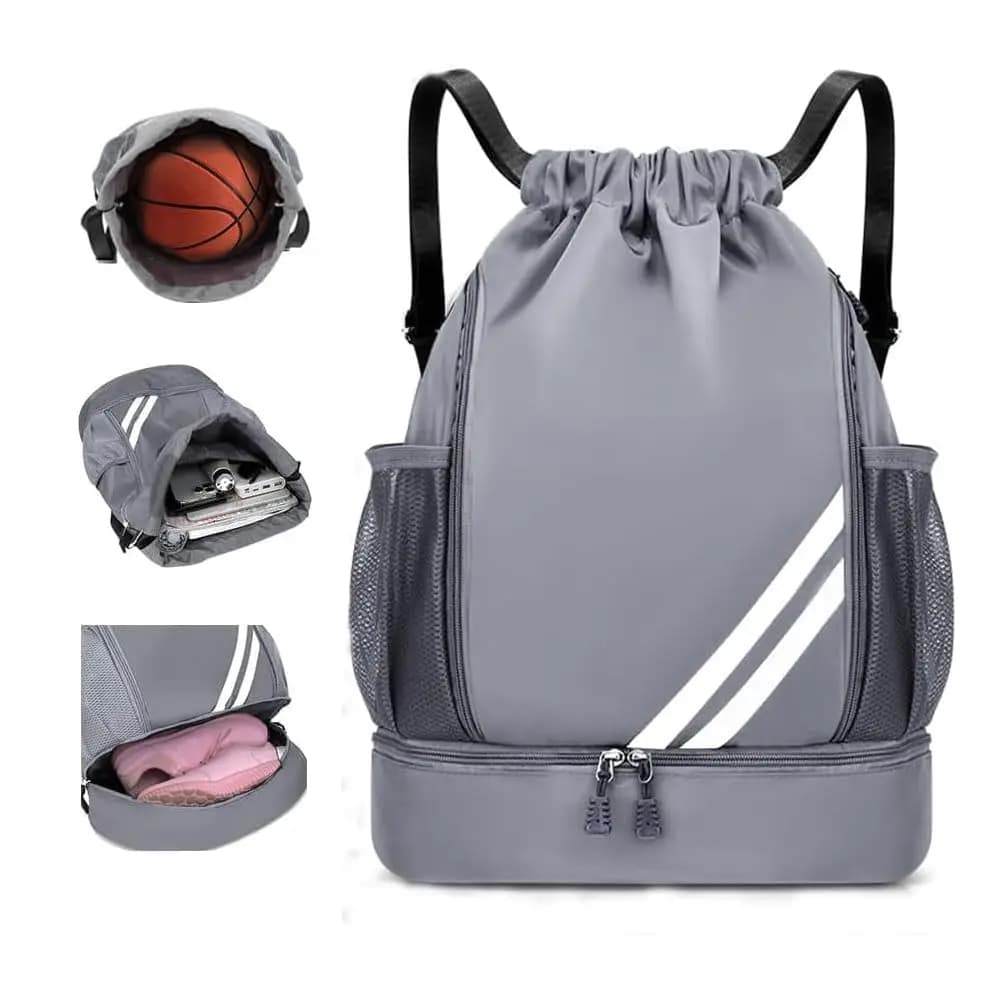 Zaino Sportivo con Coulisse per Calcio, Nuoto, Palestra, con Scomparto per Pallone e Scarpe, Adatto per Pallavolo, Basket